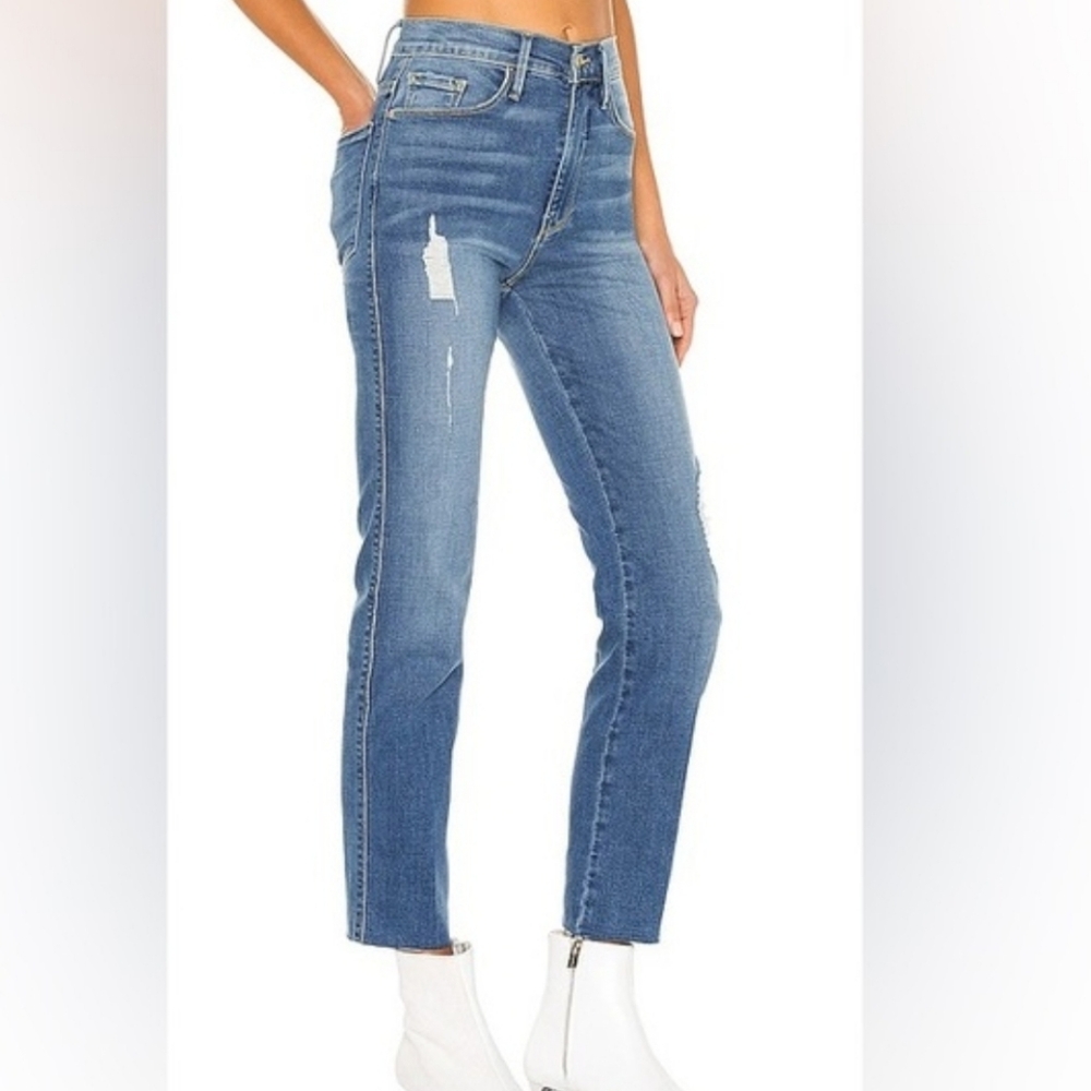 Frame Le Sylvie Slender Syraight Jeans With Raw Hem Size 26